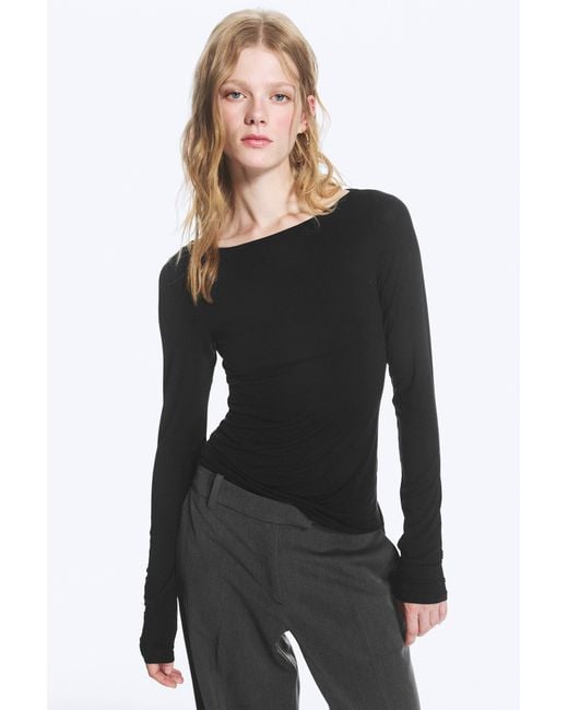 Monki Black Sheer Boatneck Long-Sleeve