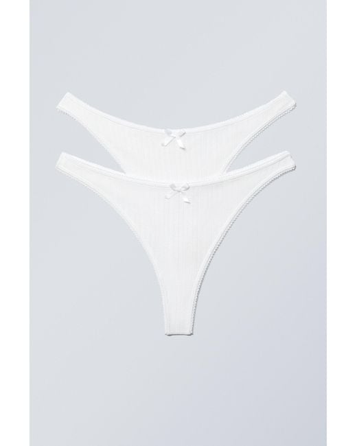 Weekday White 2-Pack Pointelle Thongs
