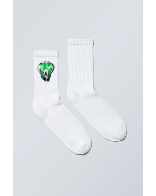 Weekday White Graphic Sport Sock for men