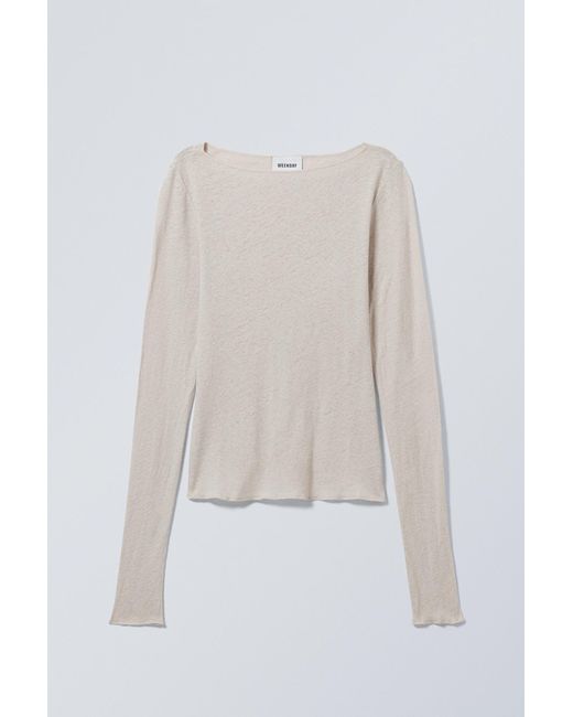 Weekday White Linen Blend Long Sleeve Top