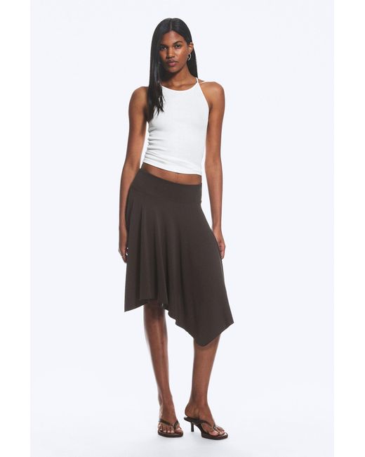Weekday Brown Mid Rise Asymmetric Jersey Skirt