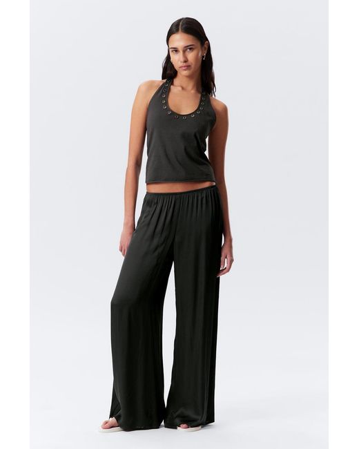 Weekday Black Draped Wide-Leg Satin Trousers