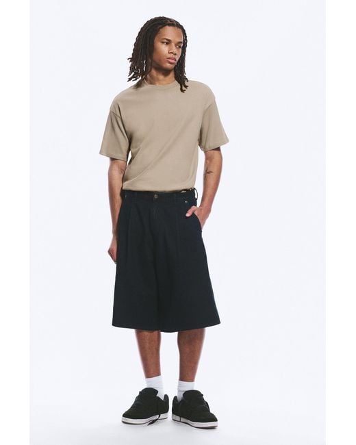 Weekday White Mid Rise Baggy Pleated Denim Shorts