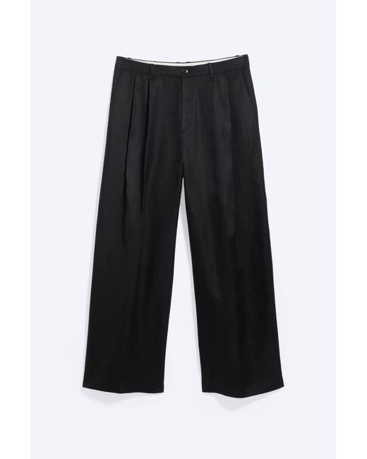 Weekday Black Nate Regular Waist Baggy Straight Linen Trousers for men