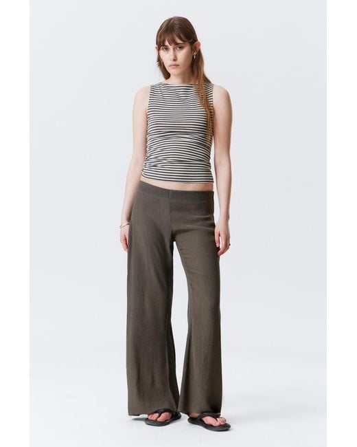 Weekday Gray Crinkled Low-Rise Wide-Leg Trousers