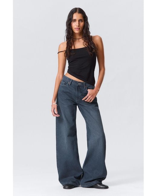 Weekday Blue Paz Mid Rise Wide Leg Jeans