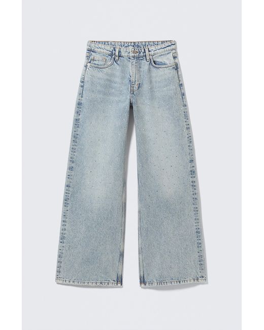 Monki Blue Paz Mid Straight Embellished Jeans