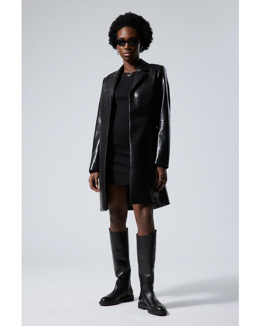 Weekday Black Zoe Coated Faux Leather Coat