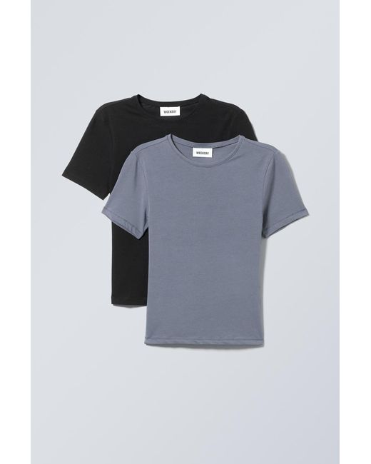 Weekday Black 2er-Pack körpernahe T-Shirts