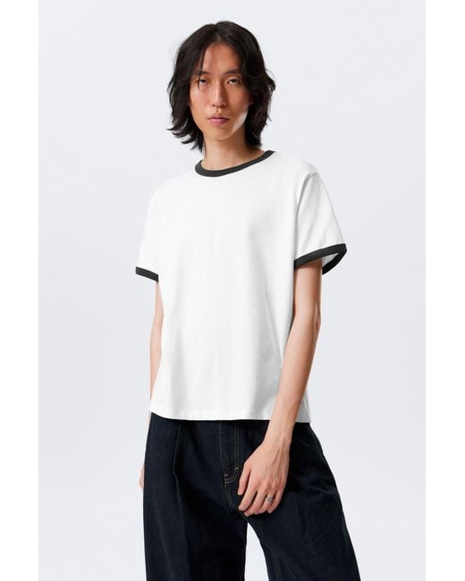 Weekday White Short-Sleeved Contrast Trim Cotton T-Shirt for men