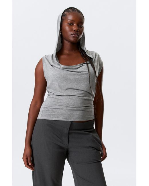 Weekday Gray Draped Hooded Sleeveless Lyocell Top