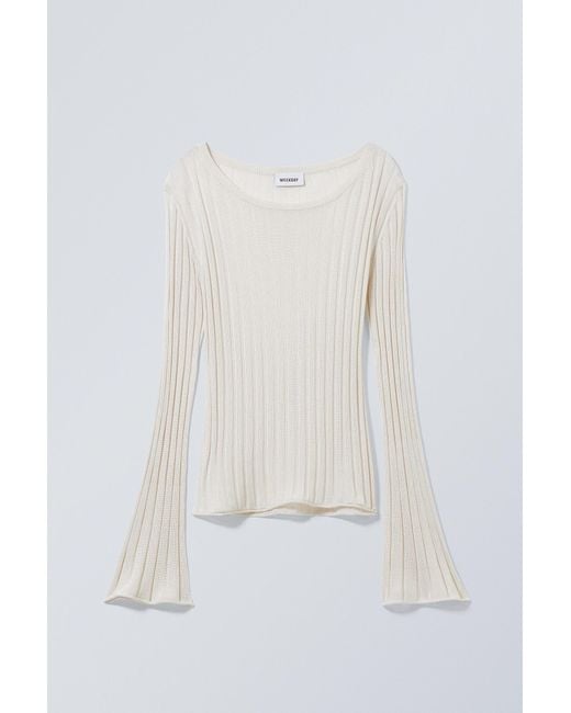 Weekday White Enora Sheer Knit Long Sleeve Top