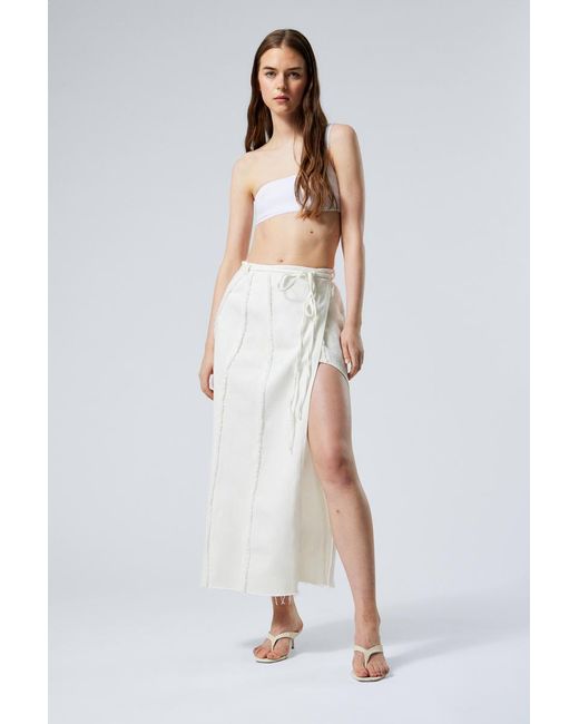 Weekday White Raw-Edged Maxi Denim Wrap Skirt