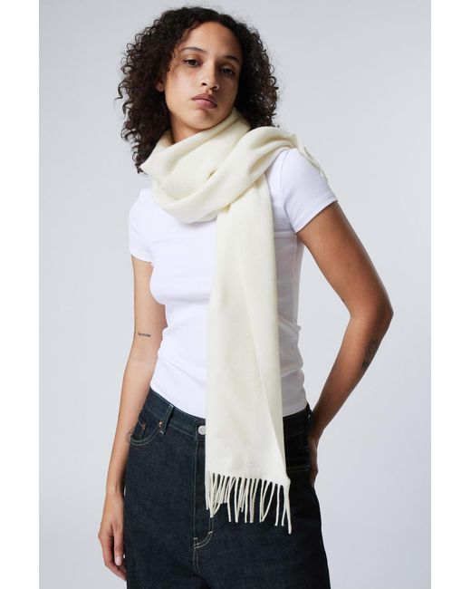 Weekday White Long Woven Wool Fringe Scarf