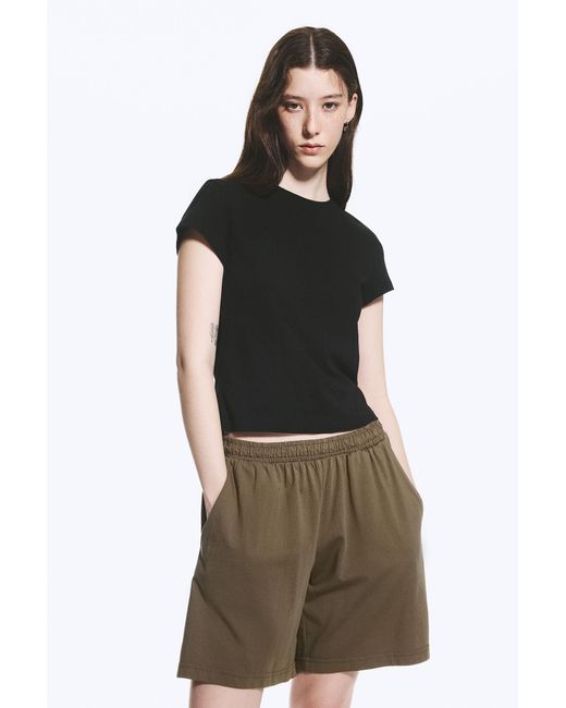 Weekday Black Slim Short-Sleeved Cotton T-Shirt