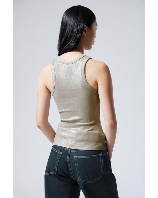 Weekday Gray Metallic Coated Tank Top