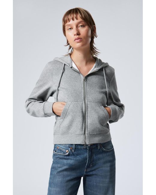 Weekday Slim Zip Hoodie in Grey Lyst UK