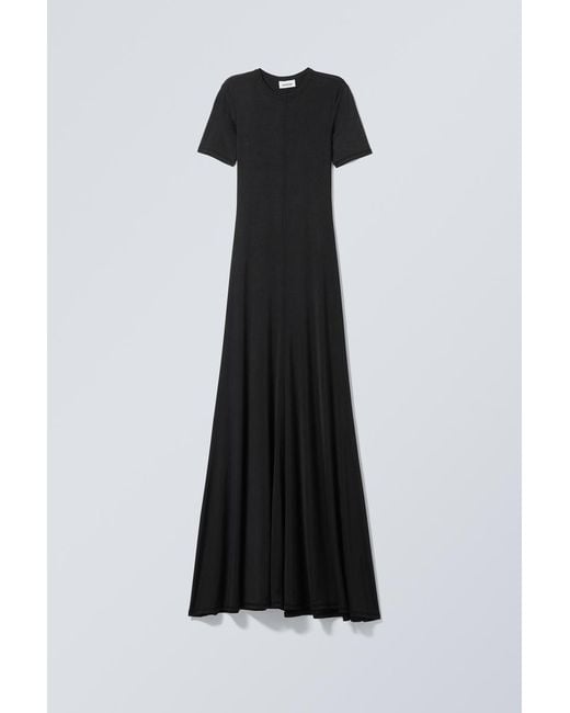 Weekday Black Sporty Short Sleeve Maxi Dress