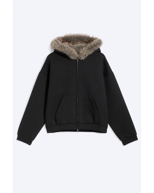 Weekday Black Bonded Scuba Faux Fur Zip Hoodie for men