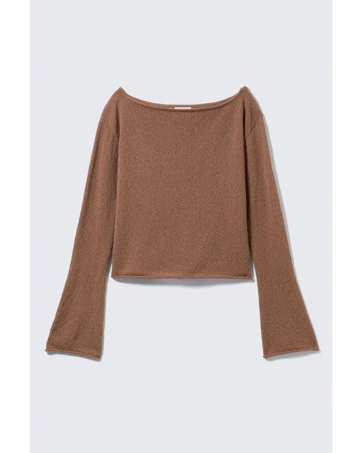 Monki Brown Relaxed Knitted Boat-Neck Sweater