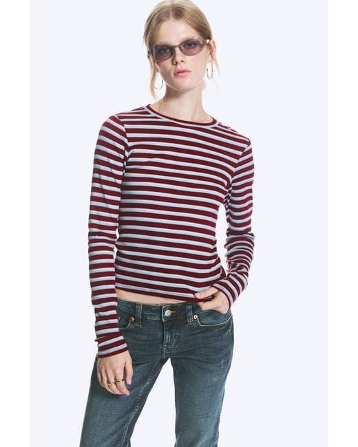 Monki Red Tight Ribbed Long-Sleeve