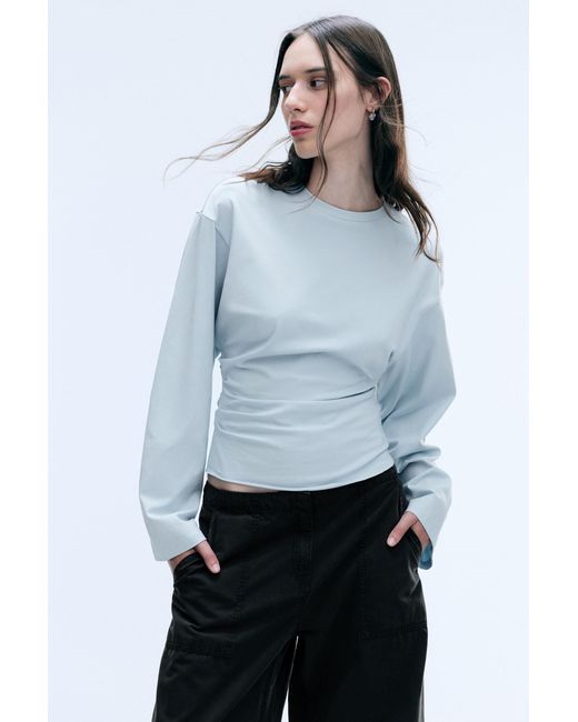 Weekday Blue Ruched Long-Sleeved T-Shirt