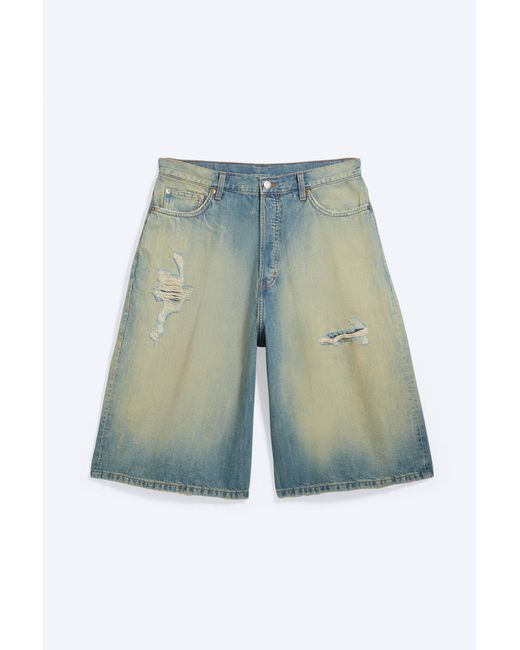 Weekday Blue Void Mid Rise Loose Long Denim Shorts for men