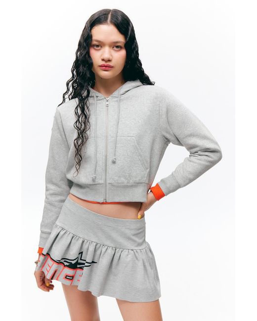 Monki Gray Verkürzter Zip-Hoodie