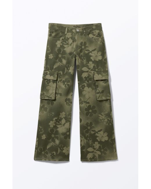 Monki Green Loose Fit Low Waist Twill Cargo Trousers