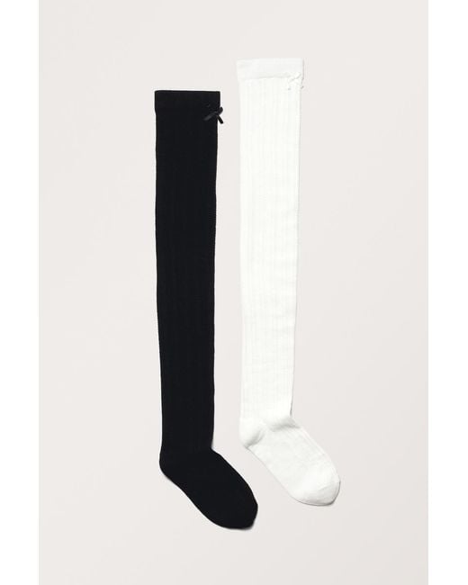 Monki Black 2Er-Pack Pointelle-Kniestrümpfe