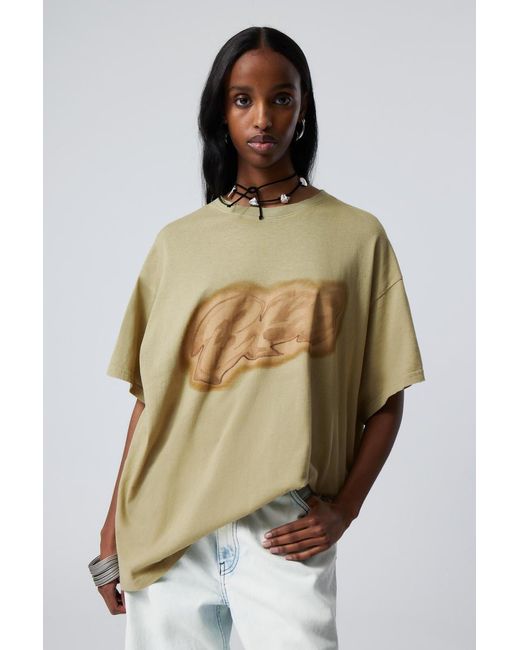 Weekday Natural Oversized T-Shirt mit Print