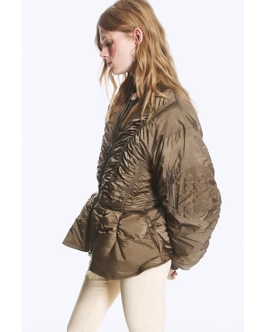 Monki Brown Slim Ruched Peplum Bomber Jacket