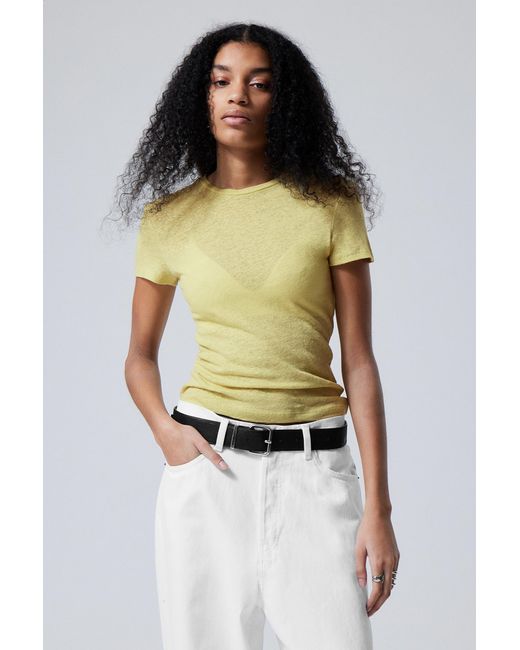 Weekday Yellow Linen Blend Fitted T-shirt