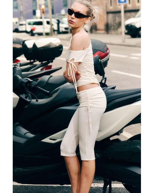 Monki White Ruched Regular Capri Pants
