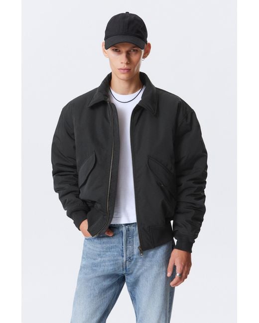 Weekday Black Padded Twill Bomber Jacket for men