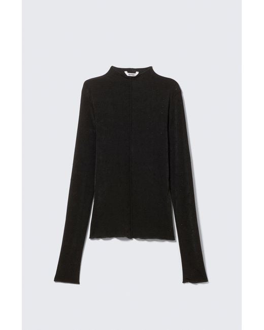 Monki Black Langärmliges Top Mit Stehkragen Und Strassbesatz