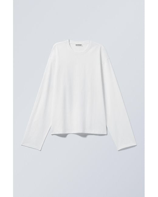 Weekday White Long-Sleeved Boxy Cotton T-Shirt