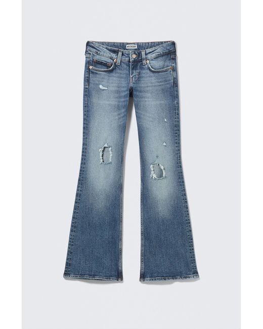 Weekday Blue Hour Low Rise Skinny Bootcut Distressed Jeans