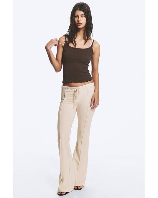 Monki Natural Mid Rise Pintuck Flared Sweatpants