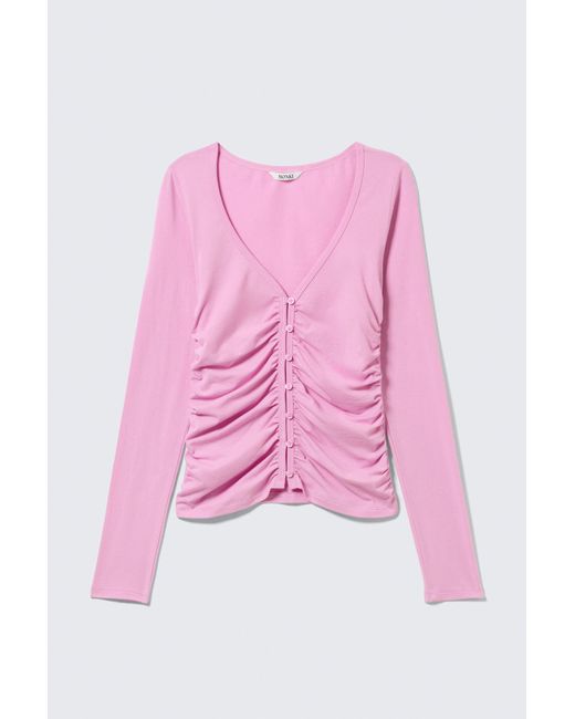 Monki Pink Belle B Ruched V-Neck Cardigan