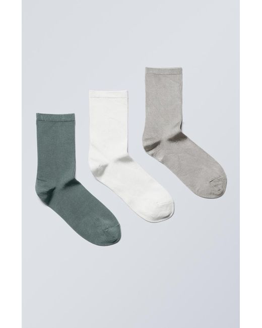 Weekday White 3Er-Pack Glänzende Socken