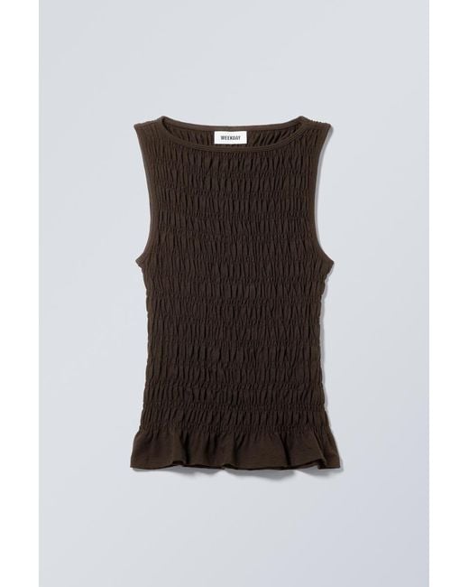 Weekday Black Annie Smocked Boat-Neck Top