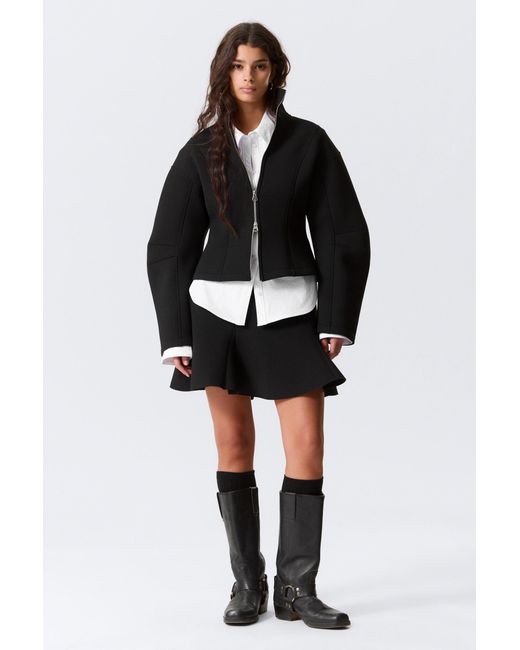 Monki Black Fitted Scuba Zip Jacket