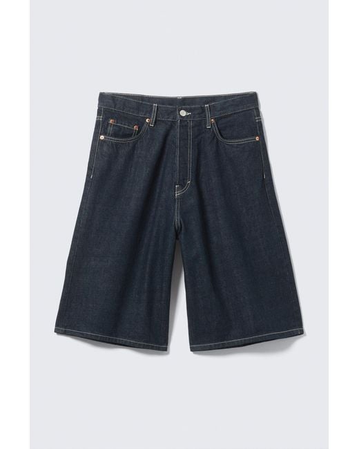 Weekday Blue Astro Mid Rise Loose Baggy Denim Shorts for men