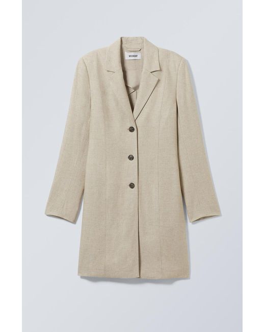 Weekday Natural Knee-Length Linen Blend Coat