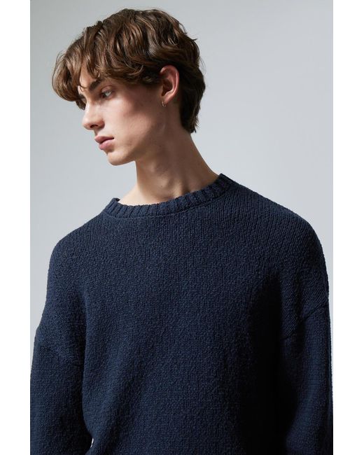 Weekday Blue Cropped Heavy Knitted Sweater for men