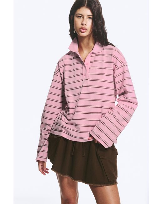 Monki Pink Long-Sleeved Cotton Polo Top