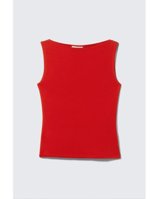 Weekday Red Ärmelloses Lyocell-Top Annie Mit U-Boot-Ausschnitt
