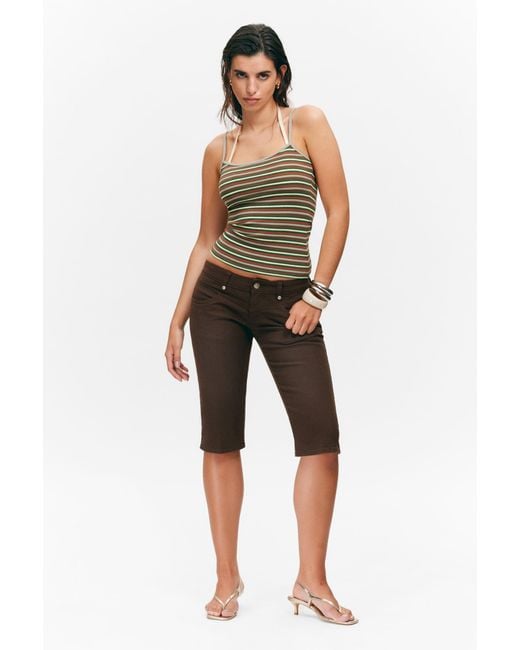 Monki Brown Ultra Low Rise Capri Trousers