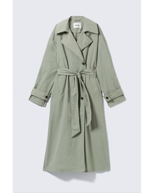Monki Green Oversized Belted Nylon Trench Coat